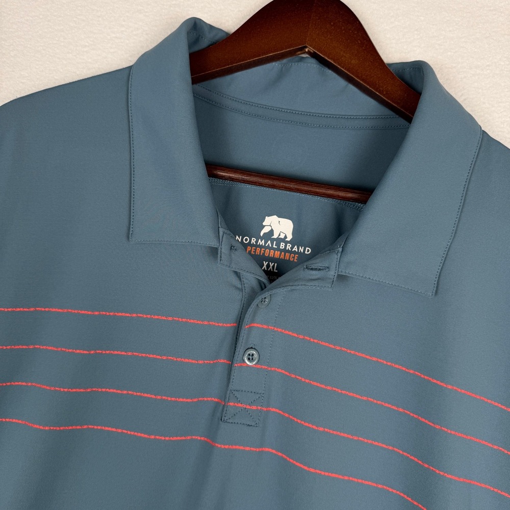 The‎ Normal Brand Performance Polo Shirt Mens XXL Blue Orange Stripe Golf